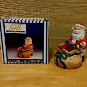 Vintage Painted Ceramic Santa Holder (Clay Bag)